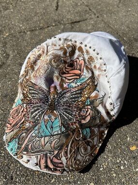 Vintage 2000s Tattoo Graphic Butterfly Cabbie Flat Cap